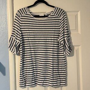 White House Black Market Beige and White Striped Top
